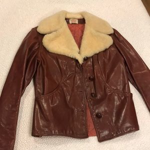 Vintage Leather Jacket with Shearling Collar